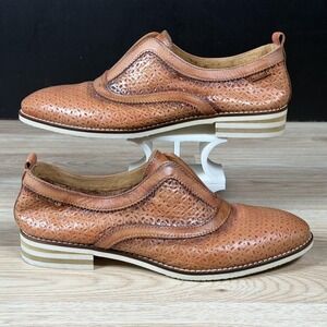 Pikolinos Shoes Womens 9 9.5 Brown Perforated Leather Slip On Loafers Casual
